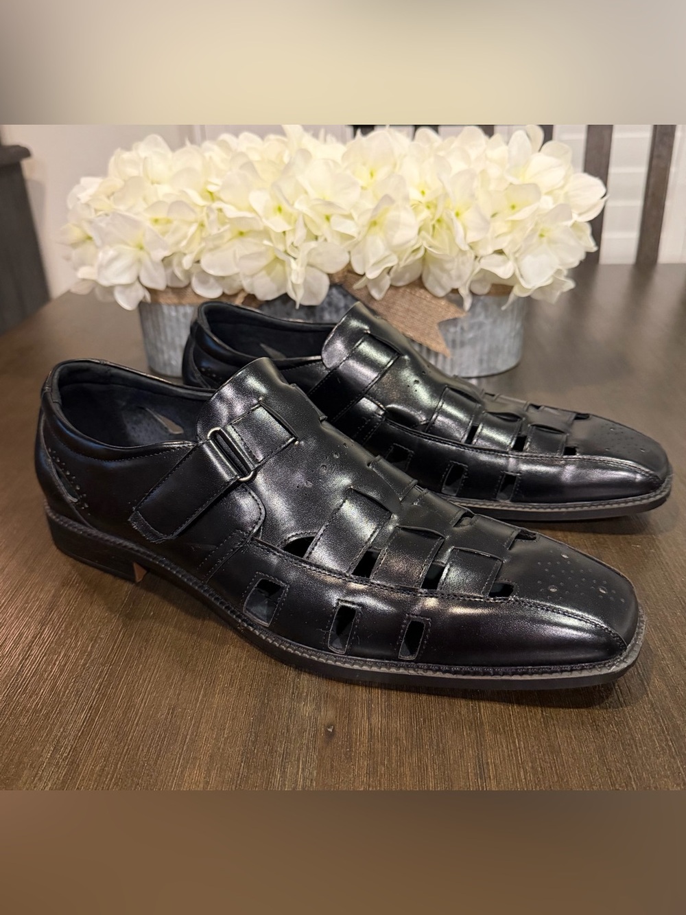 Stacy Adams Calax Men's Black Leather Fisherman Sandals Loafers Size12M 25345-01